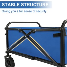 SAILARY Collapsible Wagon Cart Foldable Portable Heavy Duty Folding Beach Wagons, Outdoor Utility Carts with Large Capacity for Grocery, Camping, Shopping, Fishing, Sports, Garden Blue