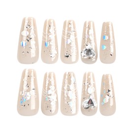 Nail Tip, Long Nail Tip, 24 Pieces, 3D, Korea, Popular, Stylish, Gel Nail Seal, Cute, Long Nail Tip, Bride Nail, Self Nail, Glitter, Double-Sided Tape, Butterfly, 3D Ribbon, Marriage, Coming-of-Age
