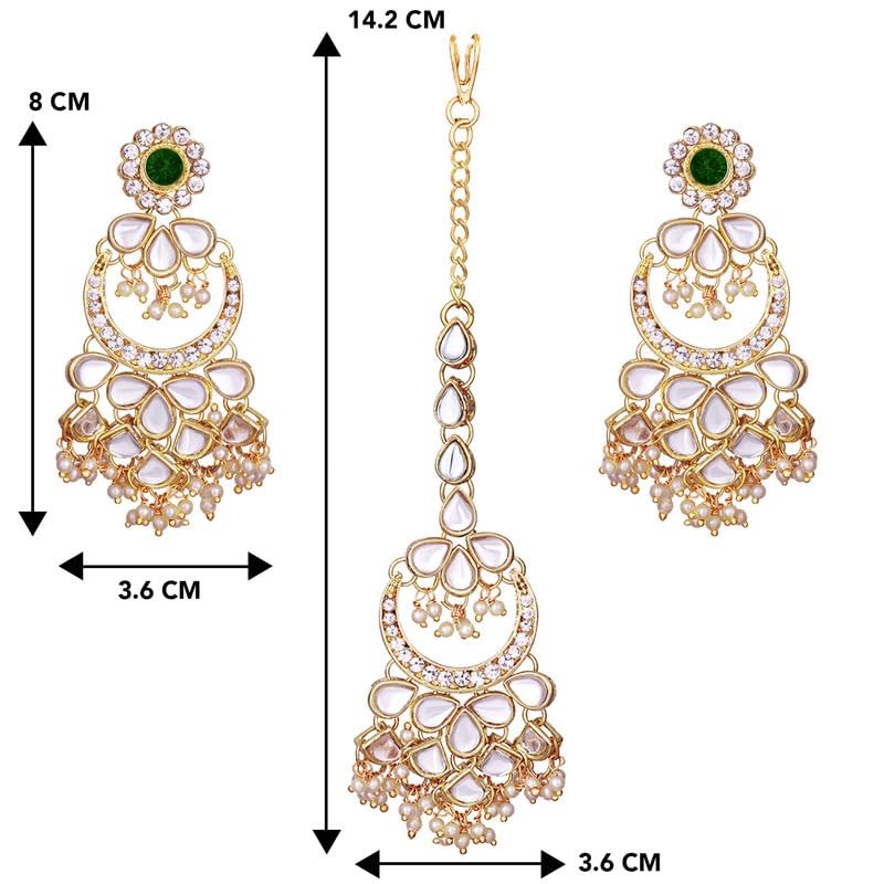 Aheli Kundan Pearl Chandbali Pendientes con Maang Tikka Conjunto de