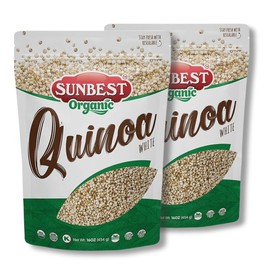 Sunbest Natural Organic White Quinoa, Non-GMO, Vegan, Kosher, Gluten Free, 16 Oz., 2-Pack
