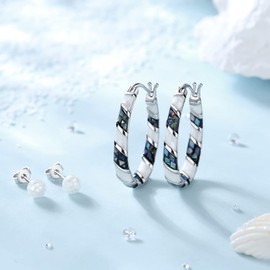 MUYUU Shell Hoop Earrings, Rhodium Plated Oval Inside Out Hoop Earrings For Women Fashion Jewelry Gift