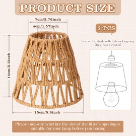 Tujoe 6 Pcs Small Rattan Bell Lamp Shade Boho Handwoven Barrel Rattan Chandelier Shades Replacement for Table Floor Lamp Pendant Light Fixtures, 5.5" H x 5.9" D, 2.76" Fitter