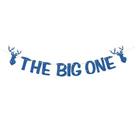 RoadSea The Big One Deer Banner - Boy 1st Birthday Party Supplies - Baby Shower Idea and Gift - One Year Old Birthday Party Decorations - Blue Glitter