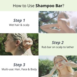 erigeron All-in-One Heartleaf Green Mochi Shampoo Bar for All Scalp, Rosemary Oil for Healthy Scalp, Green Tea, Curly Hair, Dandruff & Itchy Scalp Shampoo, Korean Skin Care, Wood Package (4.2 oz)