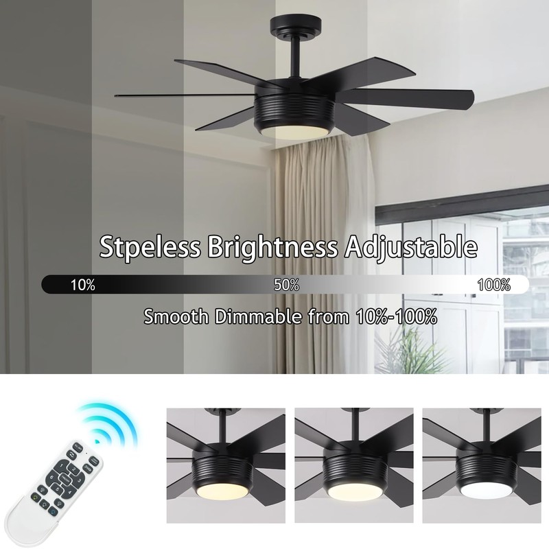 SHOWDI 42 Inch Ceiling Fan with Lights and Remote, 6