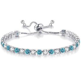 BAOKELAN Tennis Bracelet for Women Birthstone Bracelet with Cubic Zirconia Slider Bracelets Birthstone Jewelry March Birthstone