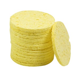 Fielect Thicker Soldering Sponge Soldering Sponge 55mmx55mmx11mm for Iron Tips Cleaner Soldering Iron Cleaning Sponge, 20Pcs, Yellow, Round