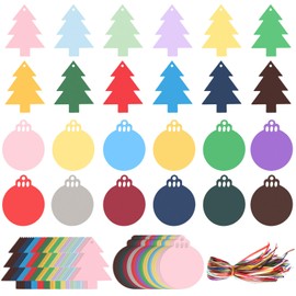 MixTeach 240 Pcs Christmas Hanging Gift Tags 120 Pcs Round Ornaments Labels and 120 Pcs Christmas Tree Hanging Labels with 240 Pcs Ribbons for DIY Crafts Christmas Gift Wrapping Favors Party Decor