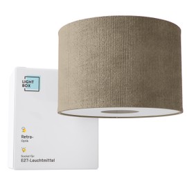 Lightbox Ceiling Light | Diameter 35 cm | Retro Lamp in Vintage Cord Fabric in Grey | 70s Ceiling Light with E27 Socket | Decorative Pendant Light for Living Room or Hallway (Hanging from Ceiling)