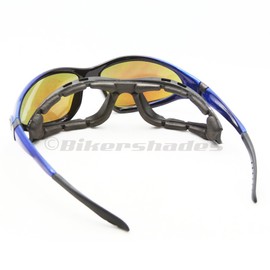 Bikershades Motorcycle Safety Sunglass Goggles Mirrored Blue Lens Interchangeable Adjustable strap & Removable Foam Cushion
