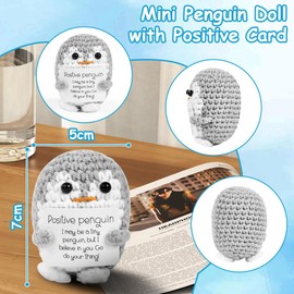 Vicloon Positive Doll, Knitted Doll with Positive Cards, Creative Penguin Doll, Mini Plush Doll, Good Luck Gifts, Motivational Gifts (Penguin)