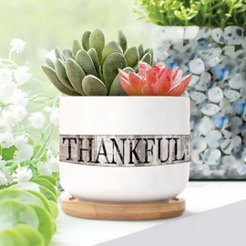 DecStic Thankful Ceramic Planters Bible Verse Planters for Indoor Plants with Drainage Holes and Saucers Pot for Succulents Cactus Garden Windowsill