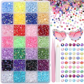 8000 Pcs Flatback Pearl Resin Rhinestones for Crafting, 28 Color 5mm Bedazzler Kit with Resin Rhinestones, Half Pearl Pink Color Bedazzling Gems for Nail DIY Crafts Mugs Bottles Pencil Clothes Decor