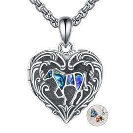 CUPENDA Horse Locket Necklace That Holds Pictures Sterling Silver Horse Pendant Necklace Horse Heart Locket Jewellery Gifts for Women