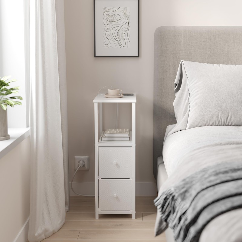 TUTOTAK Small Narrow LED End Table with Charging Station, Side
