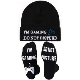 Novelty Gamer Socks Beanie Winter Hat, Funny Gamer Gifts Christmas Stocking Stuffers for Teen Boys Teenager Kids Adults Men Him