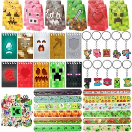 HYZMSZA Miner Video Game Party Bag Set with Video Game Gift Bags Notebook Key Ring Bracelet Sticker Miner Children's Birthday Party Bag Decoration