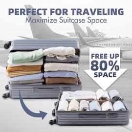 TAILI Roll Up Travel Compression Vacuum Storage Bags 10 Pack-5 Large, 5 Medium Reusable Storage Bags No Need Vacuum Machine for Luggage, Duvets, Bedding, Pillows, Clothes, Quilts, Travel Essentials