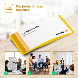 Ironix Name Badges with Double Magnet, Name Labels for Clothing 75 x 32 mm, Name Tags Magnet for Trade Shows, Conferences or Presentations, Magnetic Signs for Labelling (Pack of 10, Yellow)