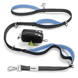 Heavy Duty Dog Leash for Large Dogs That Pull - Strong Bungee, 4 Padded Handles, 6ft, Poop Bag Holder with Treat Pouch, Highly Reflective, Multi Use Clips and Rings. by Leashrr 2.0 (Purple-Blue)