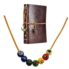 XHBTS Camp Half-Blood Notebook & Brown Faux Leather Cord Colorful Painted Wooden Bead Demigod Olympian Necklace
