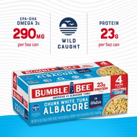 Bumble Bee Chunk White Albacore Tuna in Water, 5 oz Can (Pack of 4) - Wild Caught Tuna - 23g Protein per Serving, High in Omega-3s - Non-GMO Project Verified, Gluten Free, Kosher