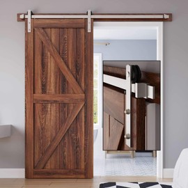 EaseLife 6 FT Brushed Nickel Sliding Barn Door Hardware Track Kit,Straight Pulley,Heavy Duty,Slide Smoothly Quietly,Easy Install (6FT Track Kit for 30"~36" Wide Single Door)