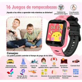Reloj Inteligente 2G Llamadas Sos SmartWatch Con Camara Relojes De Juego PTHTECHUS Relojes Inteligentes Llamar Niños Relojes Inteligentes,música calculadora Con Ranuras Para Tarjetas Sim color Rosa