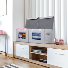 Univivi Univivi Fabric Foldable Storage Boxes [4-Pack] Large Collapsible Stackable Storage Bins with Lids, Closet Organizers and Storage Cube Basket for Home, Office, Bedroom (Gray, 17 x 12 x 12")