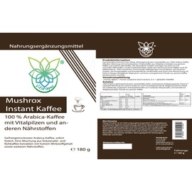 VITARAGNA Mushrox Vitalpilz Kaffee, Instant Mushroom Coffee, löslicher Arabica Kaffeemix mit Cordyceps, Ganoderma Reishi, Floracia, 30 Portionen