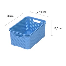 BranQ - Home essential Set of 2 Plastic Rattan Baskets made of Bisphenol A (BPA)-Free Polypropylene, 38 x 27.8 x 18.5 cm, Denim Blue, Size L (19 Litres)