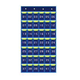 Muka Numbered Pocket Chart, Wall Pocket Organizer for Cell Phones Calculator Holders, 42 Pockets