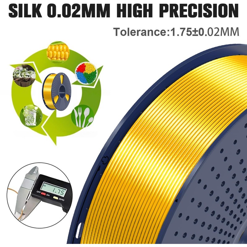 SUNLU Silk PLA Filament 1.75mm, Neatly Wound Shiny PLA 3D