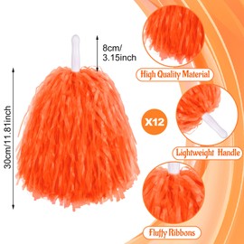18 Pcs Cheerleading Pom Poms Large Cheer Hair Bows Cheerleader Pompoms with Plastic Handles Cheer Accessory for Girls Party Dance Team Spirit Sports (Orange)