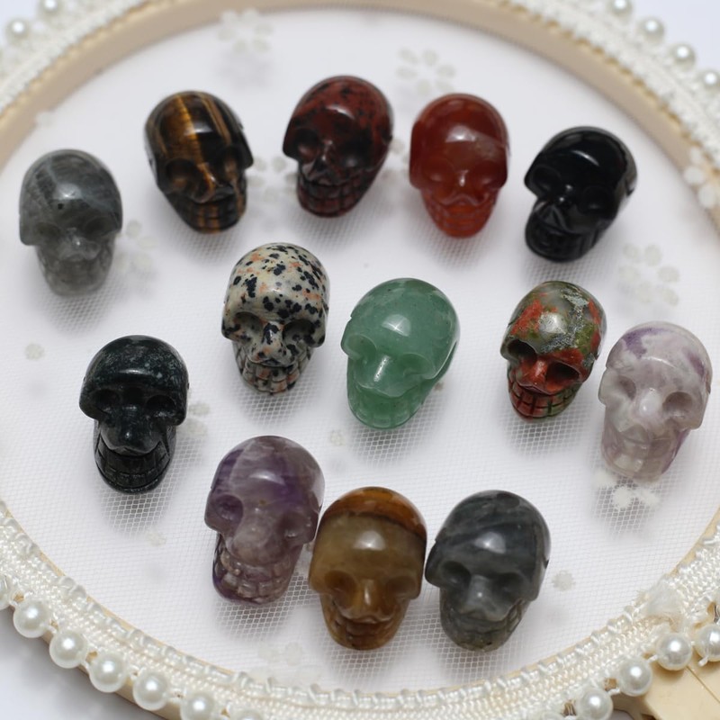 LHJ 7 Pcs Natural Stone Crystal Décor Figurines Skull Decoration