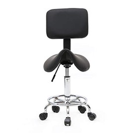 AUTOKOLA Home Saddle Shape Adjustable Salon Stool with Back Black 3-7 Days Delivery