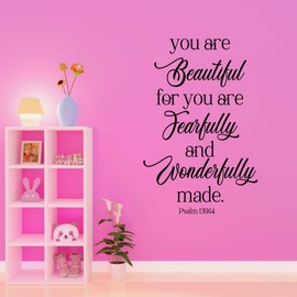 Family Fearfully and Wonderfully Made Beautiful Quote Wall Decal Decoration Religious Quote Psalm 139:14 You are Beautiful Bible Verse Lasts Years and Easily Removable - Size: 10 in(W) x 9 in(H)