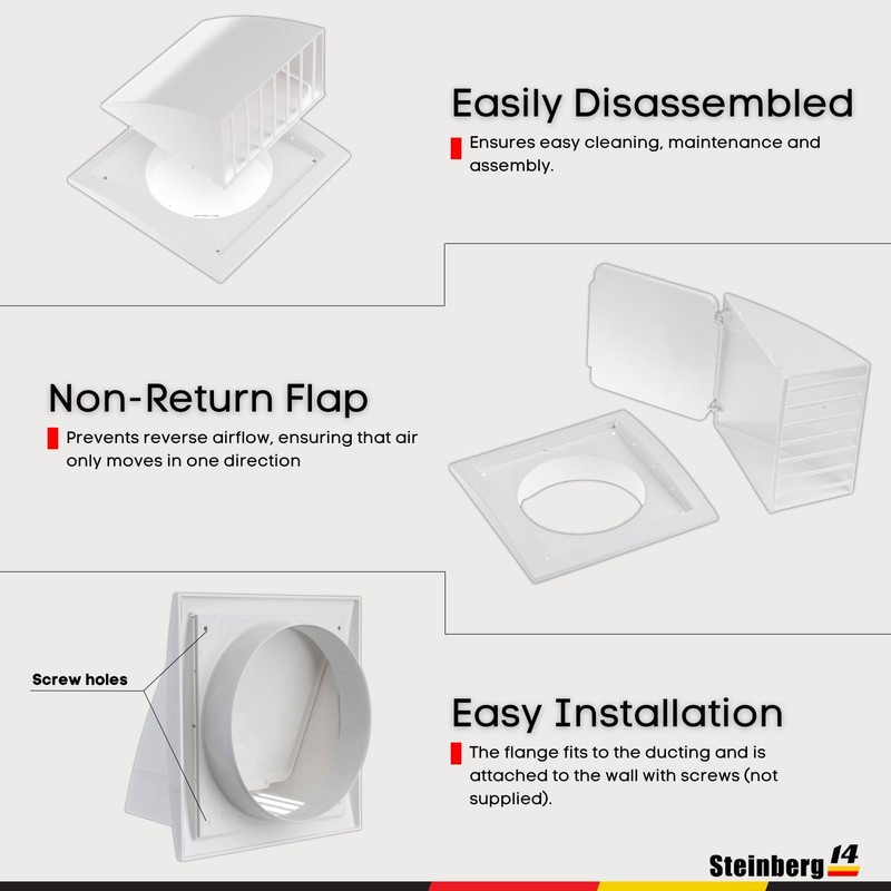 Steinberg14 Dryer Vent Cover Outside 6 inch - ABS Plastic