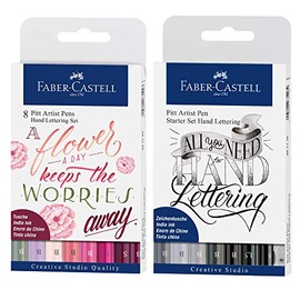 Faber-Castell Pitt Artist 267124 Ink Pens, Lettering Set, Pack of 8, Shades of Pink, Pink tones + starter set
