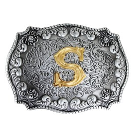 Western Cowboy Belt Buckle with 3D Letter A-Z (Except H and V) for Women Men S Large, s