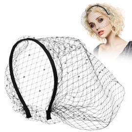 Holibanna Black Mesh Veil Headband 1920s Flapper Fascinator Mesh Black Fascinators Birdcage Veil with Rhinestone for Weddings Birthdays Tea Party
