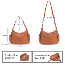 Purses for Women Genuine Leather Hobo Bags Medium Shoulder Bag Brown Everyday Designer Handbag with Pockets