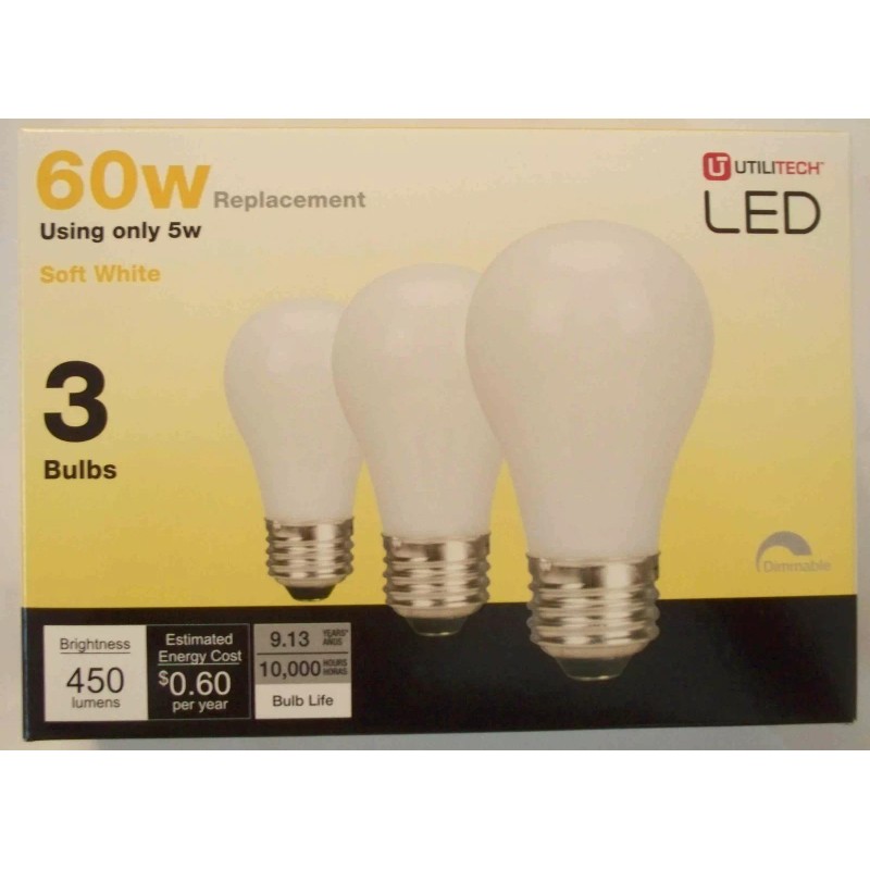 Utilitech LED 3 Pack 60W/5W A15-Soft White-2700K-Di