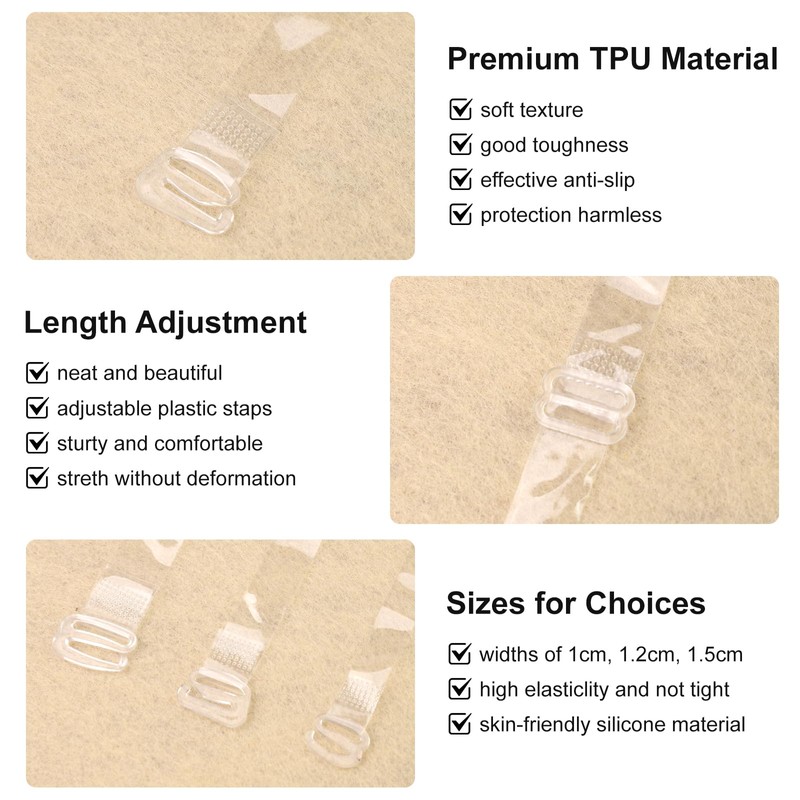 6 Pairs of Transparent Bra Straps, 1 cm/1.2 cm/1.5 cm