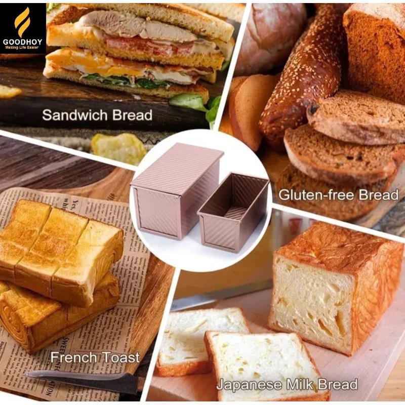 Goodhoy 1lb+2lb set Nonstick Pullman Loaf Pan With Lid For