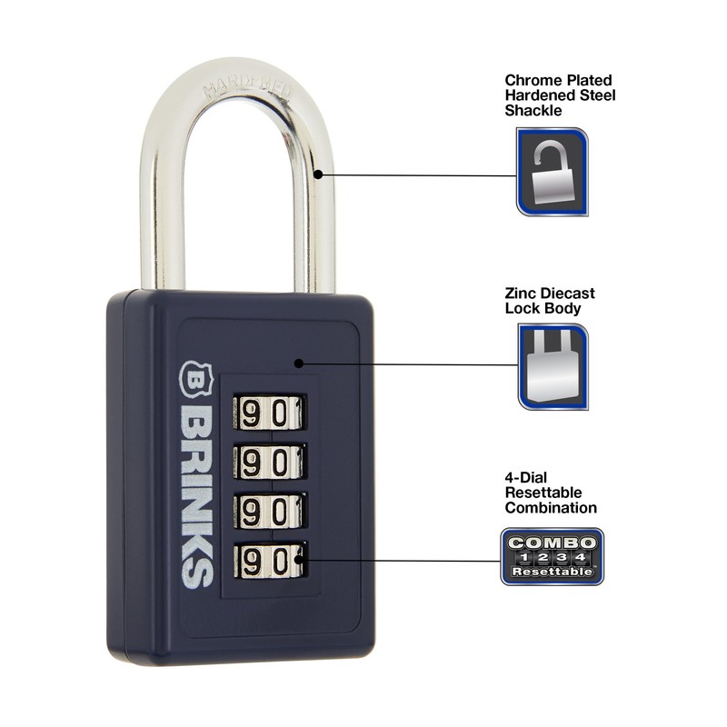 BRINKS - 40mm 4-Dial Resettable Sports Padlock - Zinc Die-Cast
