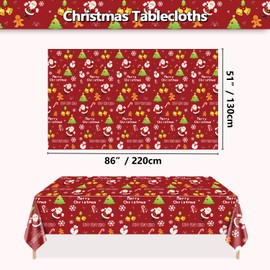PTECDROTS 8Pcs Christmas Tablecloths Rectangular Christmas Table Decorations Red Xmas Theme Table Cover for Winter Holiday New Year Christmas Party Supplies, 51 x 86inch