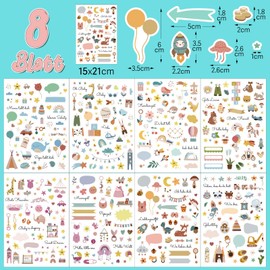 BETESSIN Baby Sticker Photo Album Sticker Baby Album for Girls Boys 8 Sheets Over 440 Stickers for Guest Book Baby Shower Guest Gift with Sayings Animals for Designing Scrapbook Bullet Journal