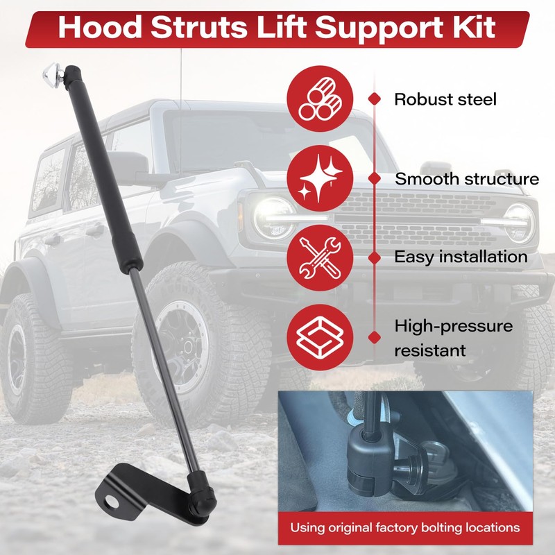 Front Hood Lift Struts, Bolt in System Hood Supports Struts