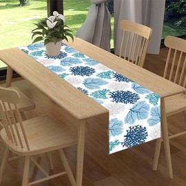 Nautical Coastal Table Runners,Ocean Beach Coral Table Runner for Restaurant Starfish Blue Tablecloth Kitchen Party Patio Decor,13 x 72 Inches